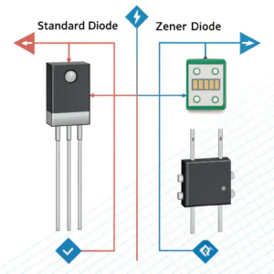 Comparison of standard diode and Zener diode symbols and basic function